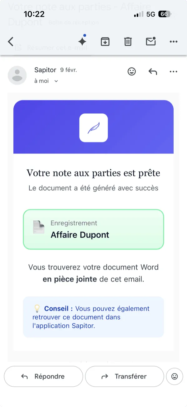 Rapport envoyé avec détails