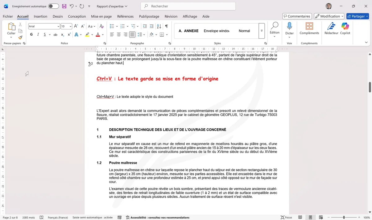Comparaison entre Ctrl+V et Ctrl+Maj+V dans Word