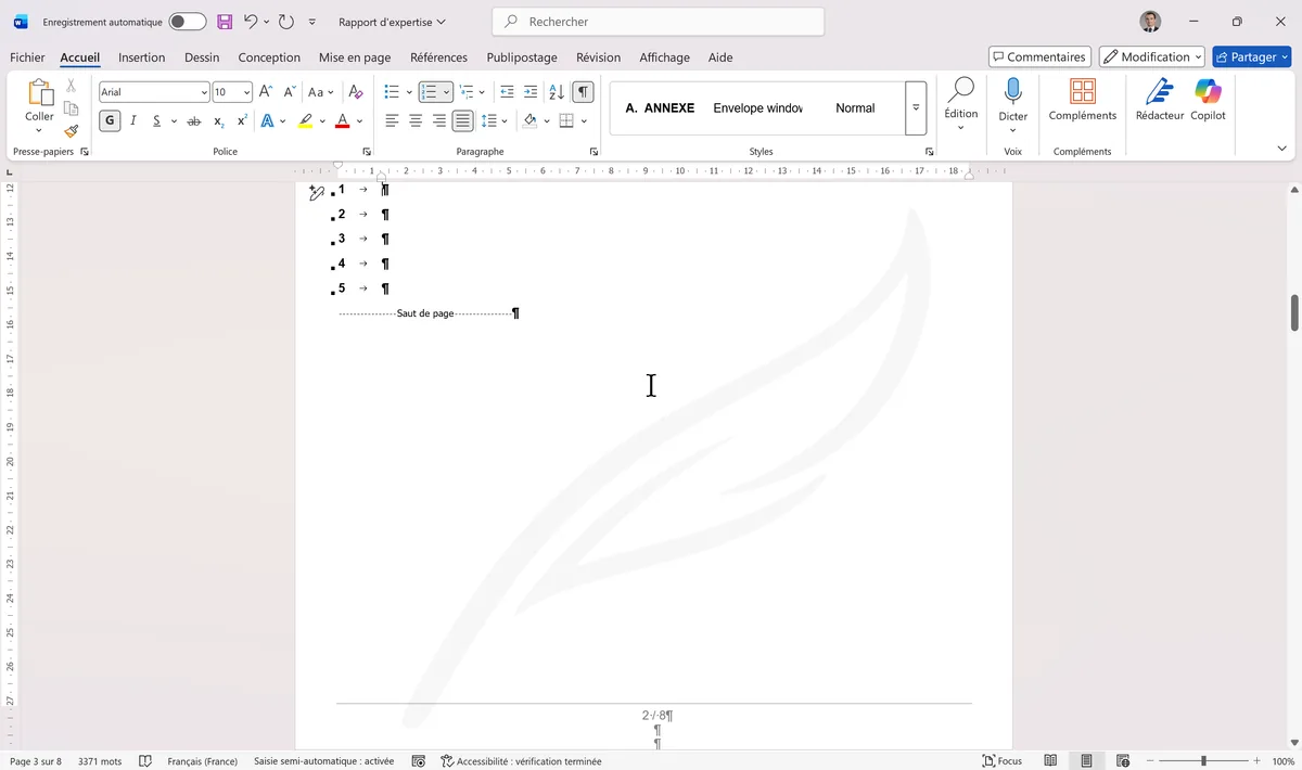 Comparaison entre pilcrows consécutifs et saut de page propre
