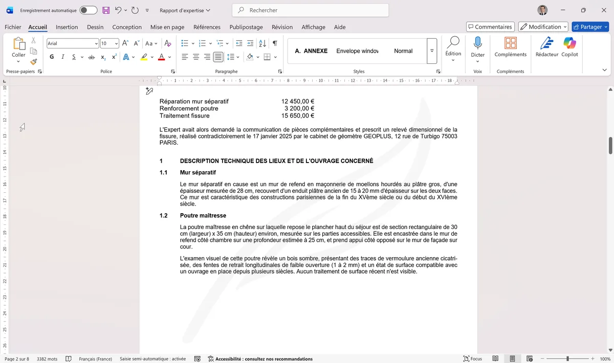 Montants alignés sur la virgule grâce au taquet décimal