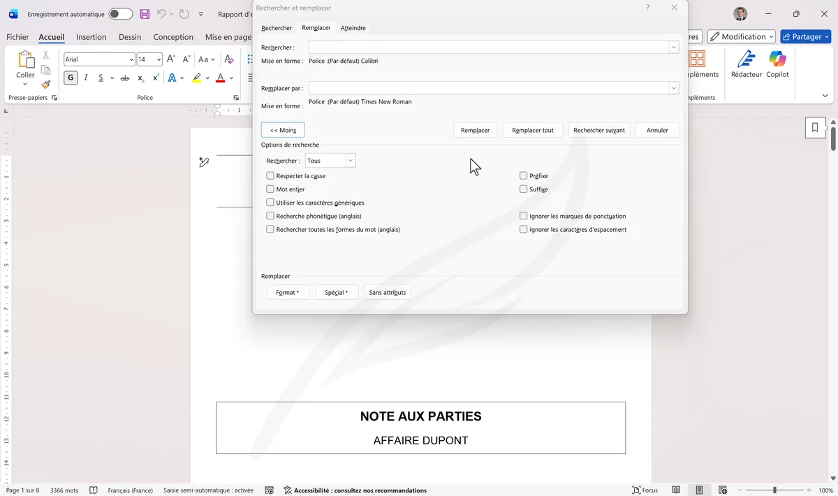 Rechercher et Remplacer avec mise en forme de police
