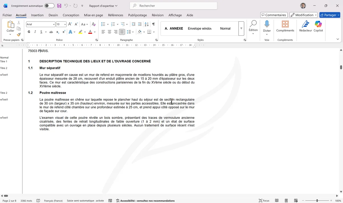 Mode Brouillon avec zone de style à gauche