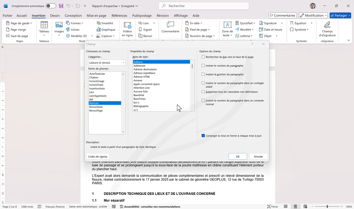 Boîte Champ avec StyleRef et Titre 1