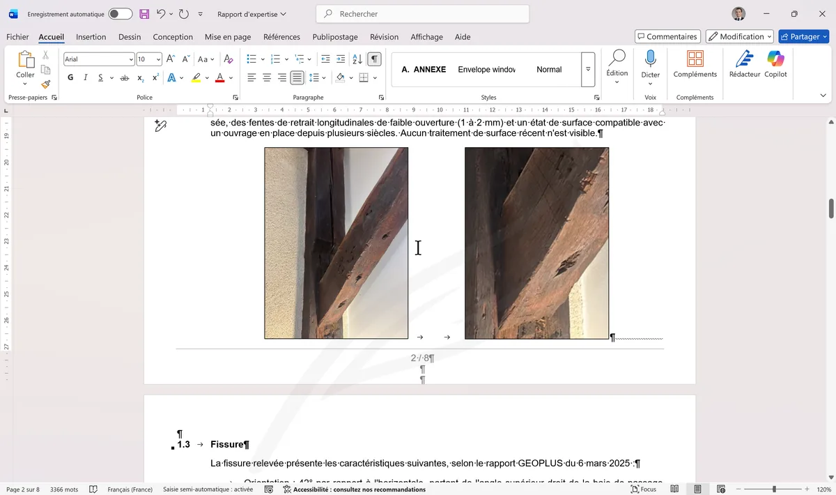 Saut de section visible avec double ligne pointillée