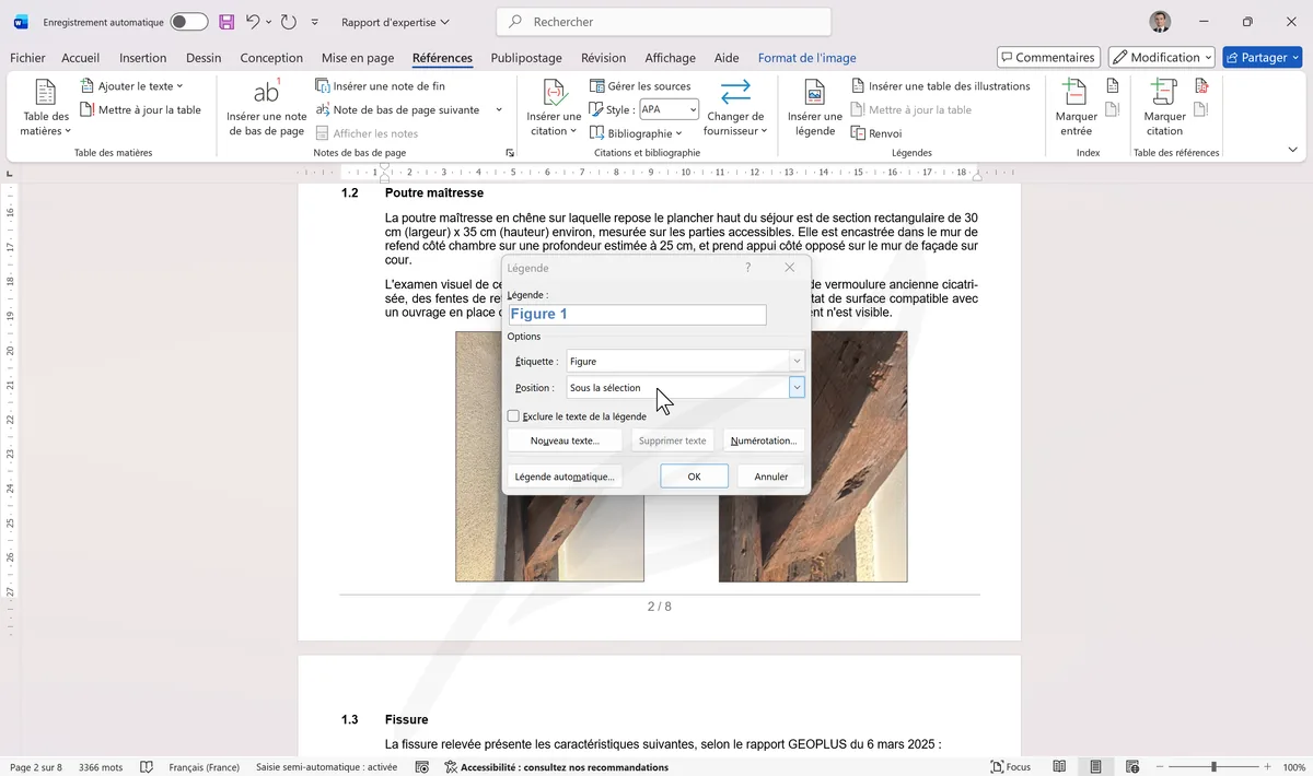 Boîte Légende avec Figure 1 - Fissure mur nord
