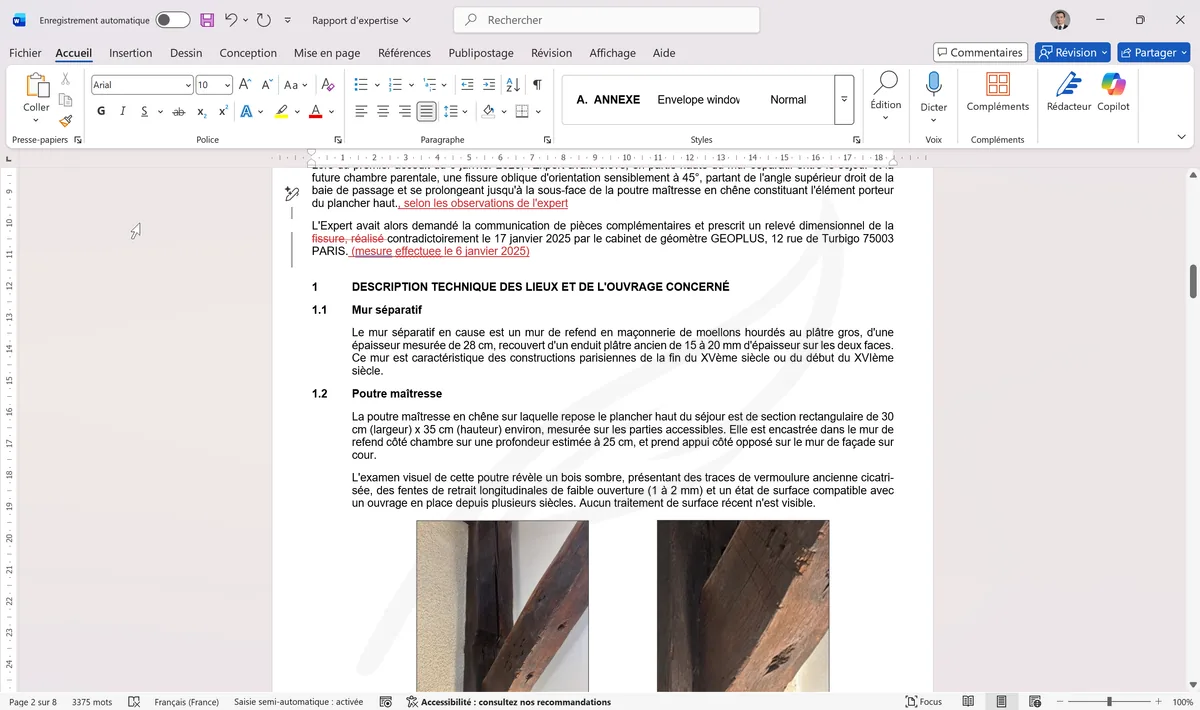 Document avec suivi des modifications actif