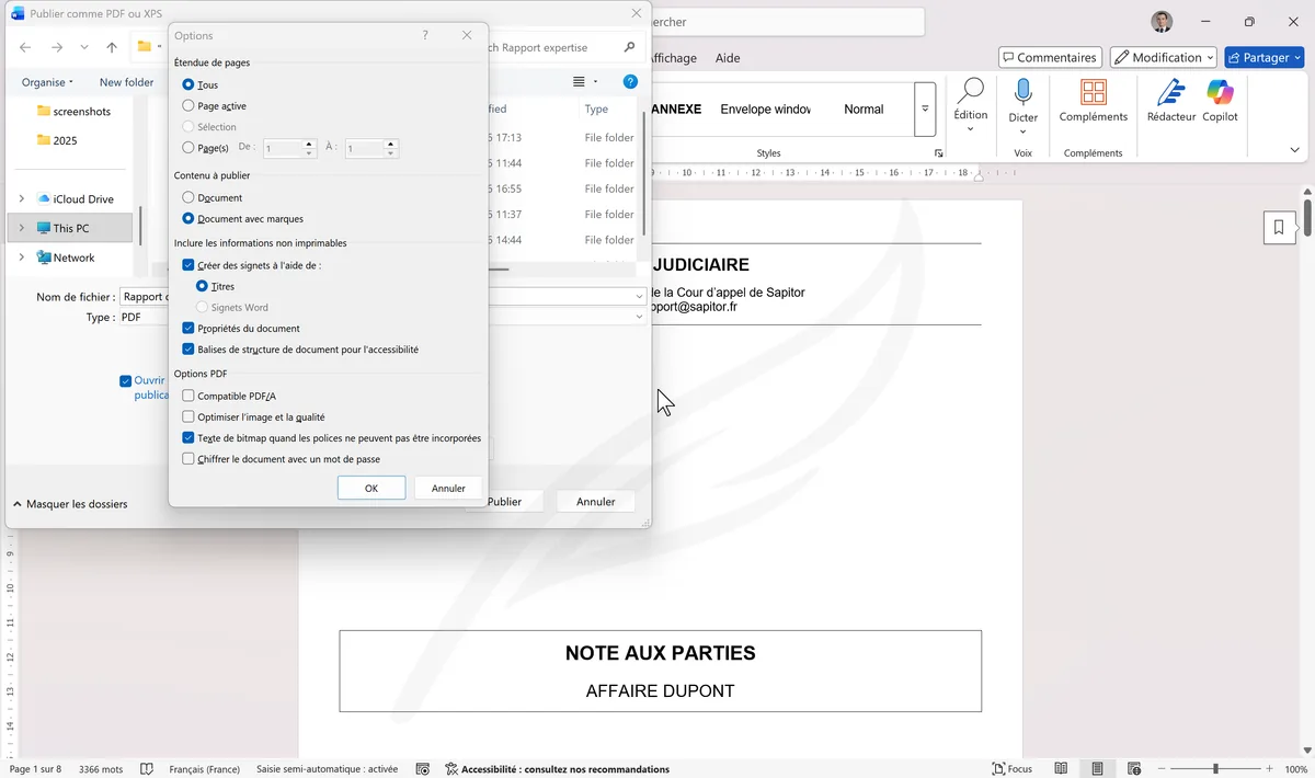 Options d'export PDF avec signets par Titres