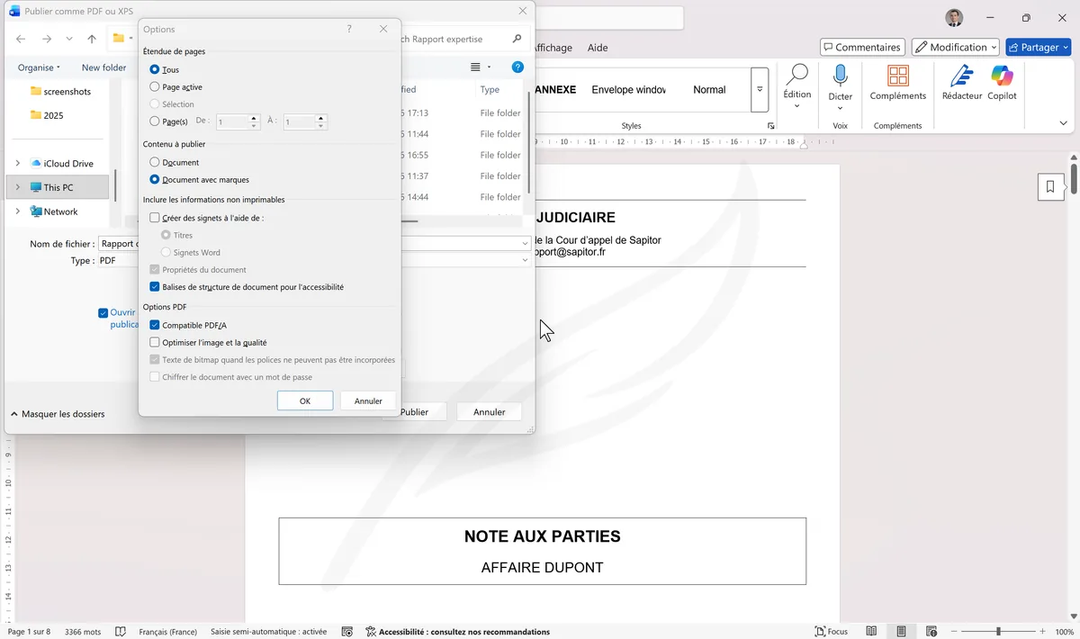 Option PDF/A conforme ISO 19005-1